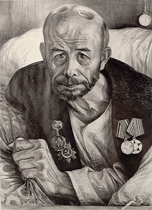 Ранен при защите СССР. Первый рисунок Геннадия Доброва на Валааме, 1974. Александр Подосёнов в 17 лет добровольцем ушёл на фронт. Стал офицером. В Карелии был ранен в голову навылет. На острове Валаам жил все послевоенные годы, парализованный, неподвижно