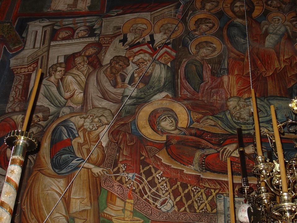 Афон. Монастырь Ватопед. Фрески кафоликона. Успение Пресвятой Владычицы нашей Богородицы и Приснодевы Марии.